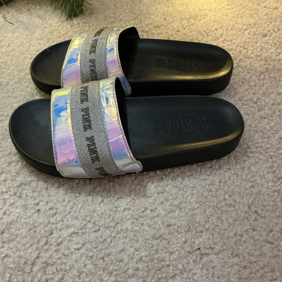 Victoria's Secret Shoes - Victoria's Secret Pink Holographic Slide Sandals